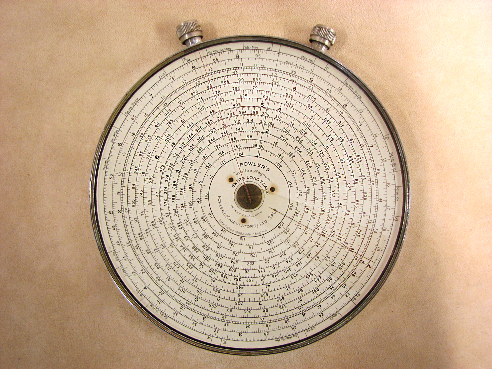 Fowler's Jubilee Magnum Extra Long Scale calculator in presentation case